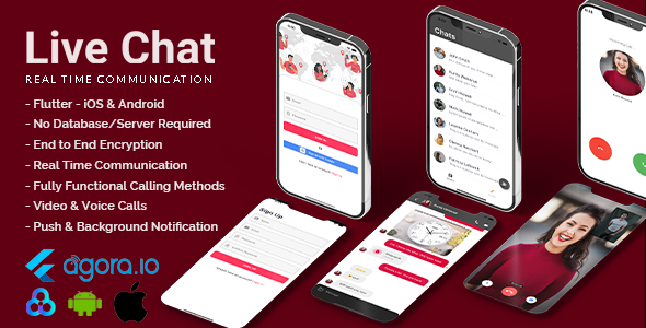 LiveChat – Flutter RealTime Chat App with No Database | Video & Voice Calling | Android & iOS
