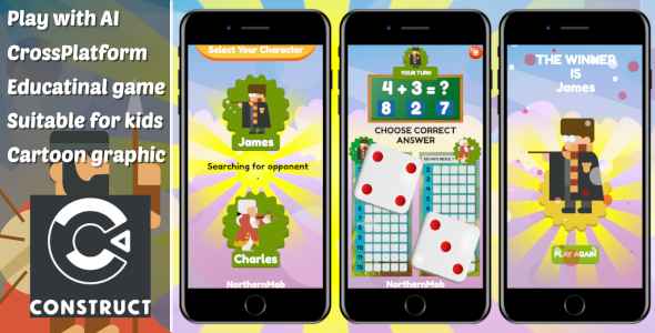 Math And Dice Construct 3 Cartoon HTML5 Kids Educational Game