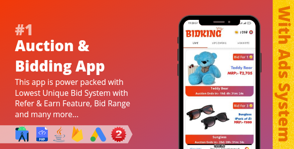 Lowest Unique Auction & Bidding App with Ads System