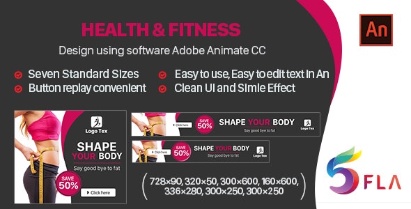 Health & Fitness HTML Banner Ads – Animate CC