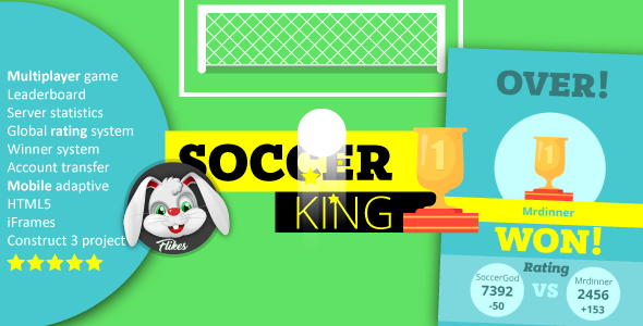 Soccer King – Construct 3, HTML5, Multiplayer, Rating System, Mobile