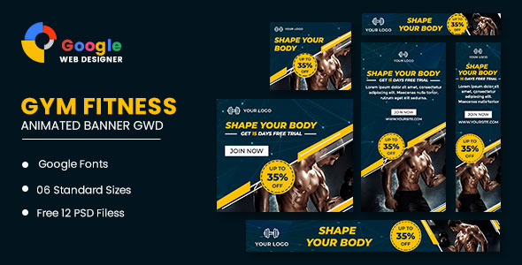 Fitness Google Adwords HTML5 Banner Ads GWD