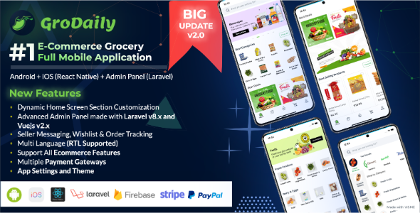 Grodaily – A Multipurpose Ecommerce Grocery Full Mobile Application with Admin Panel