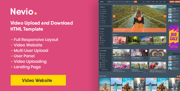 Nevio – Video Upload and Download HTML Template