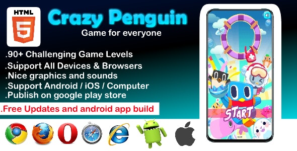 Crazy Penguin – HTML5 Game Web and mobile game