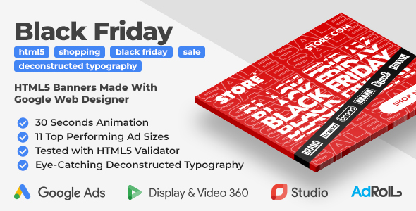 Murky Friday Sale Exciting HTML5 Banner Advert Templates With Deconstructed Typography Halt (GWD)