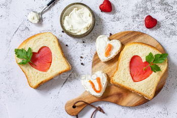 Breakfast for valentine’s day or mother’s day, toast with salmon