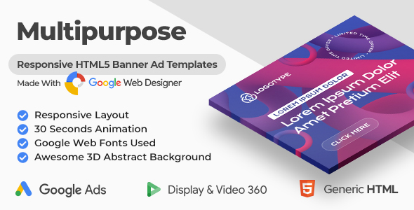 Multipurpose Responsive Inspiring HTML5 Banner Advert Templates (GWD)