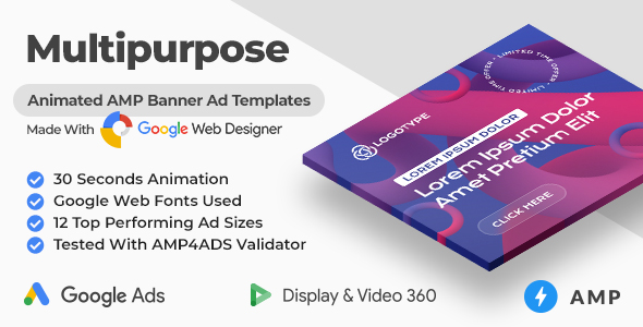 Multipurpose Intelligent AMP HTML Banner Ad Templates (GWD, AMP)