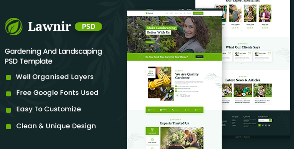 Lawnir – Gardening And Landscaping PSD Template