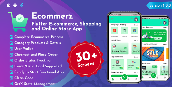 Ecommerz – Flutter E-commerce, Browsing and Online Retailer App UI Kit