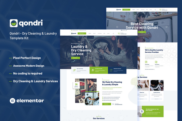 Qondri – Dry Cleaning & Laundry Elementor Template Package