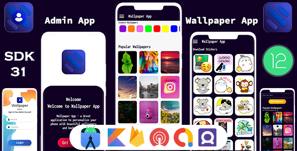 Android Wallpaper App Stickers ,Color With Admob Adverts Fb bidding, Onesignal Push Notification