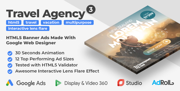 Travel Agency 3 – Animated HTML5 Banners With Interactive Lens Flare Effect (GWD)