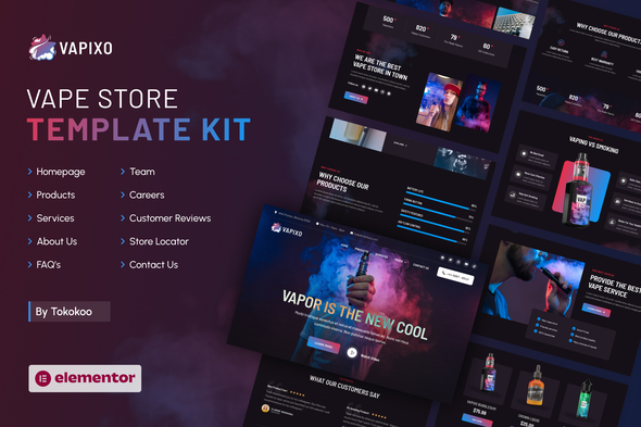 Vapixo | Vape Store Elementor Pro Template Package