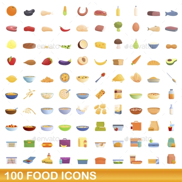 100 Food Icons Space Sketch Sort