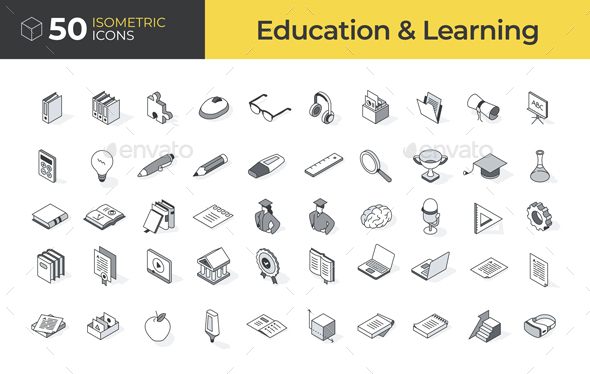 50 Training & Discovering out Isometric Icons Set