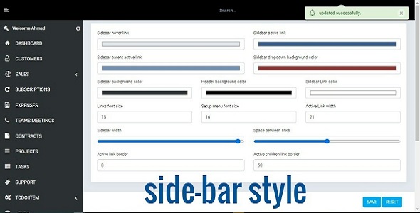 Perfex CRM Personalized Sidebar Model