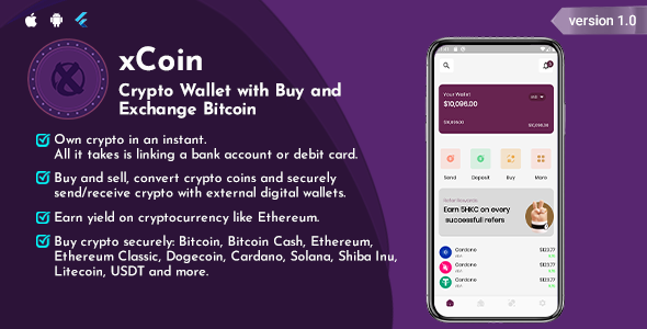 xCoin – Crypto Pockets with Bewitch and Alternate Bitcoin Flutter App UI Equipment