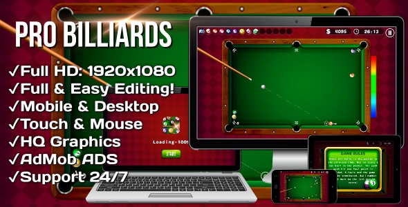 Expert Billiards – HTML5 Game + Mobile Model! (Invent 3 | .c3p)