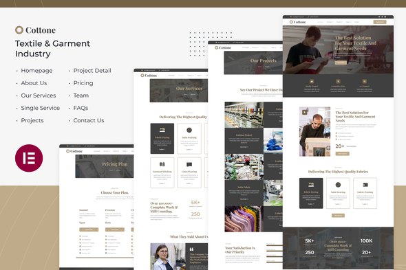 Cottone | Textile & Garment Exchange Elementor Template Bundle