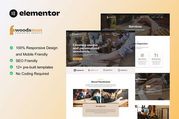 Woodsman – Carpenter & Craftsman Elementor Template Kit