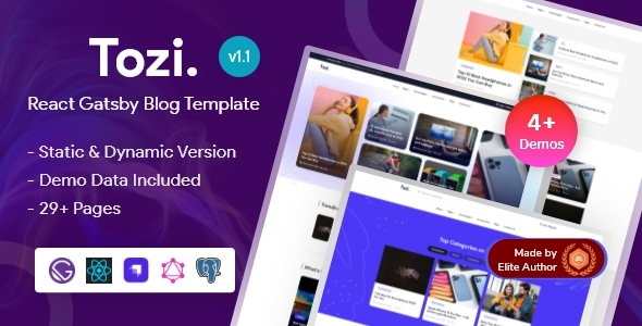 Tozi – Gatsby React Multipurpose Blog & Journal Template