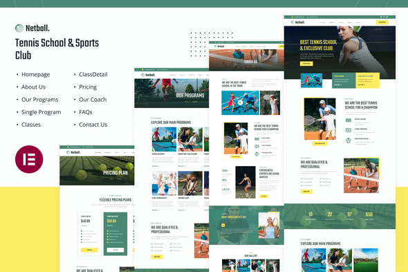 Netball | Tennis School & Sports activities Club Elementor Template Kit