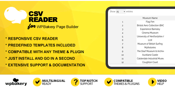 CSV Reader Addon for WPBakery Net page Builder