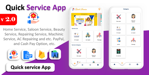 Quick Service App | Home Service | Home Cleaning | Multi Payment Gateways Integrated | Multi Login