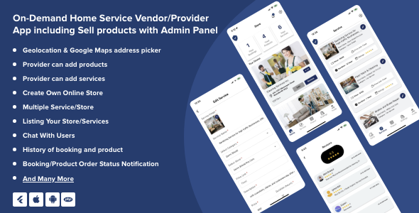 On-Quiz Dwelling Carrier Supplier App including Promote merchandise with Admin Panel