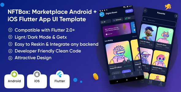 NFTBox: NFT Market Android + iOS Flutter App UI Template