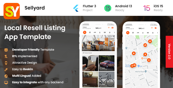 Classifieds Re-seller Android App + Buying Selling iOS App Template| HTML + Css FLUTTER 2 | Sellyard