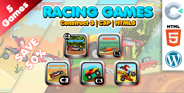 Racing Games Collection 01 (Construct 3 | C3P | HTML5) 5 Games