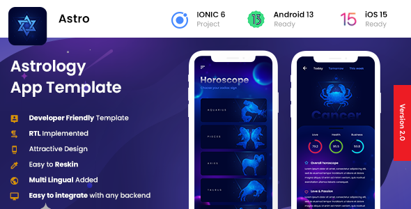 Astrology & Horoscope Android App Template+ iOS App Template | IONIC 5 | Astro