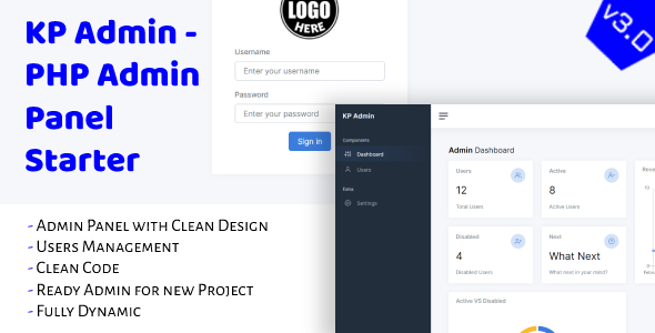 KP Admin – PHP Admin Panel Starter
