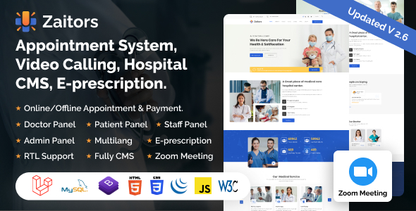 Zaitors – Doctor Appointment System with CMS Website, E-Prescriptions, Doctor & Patient Panel