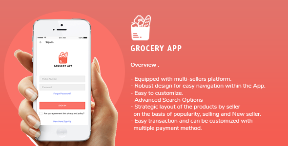 Grocery Application Template for User in Android