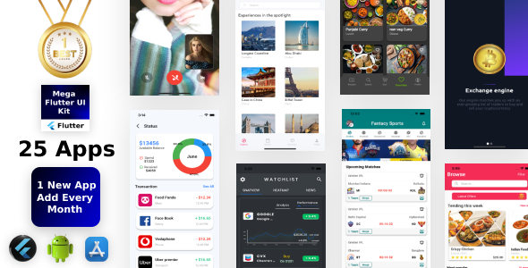 Mega Flutter Kit 15 Apps in 1 Template | Flutter | Get Every month 1 App | Life Time Update