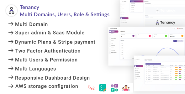 Multi-Tenancy Laravel Admin Saas – Domains, Users, Role, Permissions & Settings