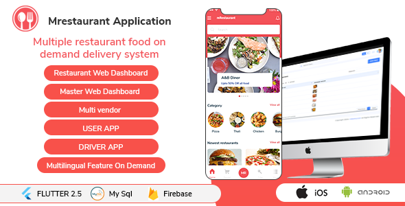 Flutter Food Delivery Application with Restaurant Dashboard and Main Web Admin