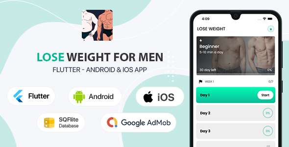 Lose Weight for Men & Water Tracker – Flutter Android & iOS App