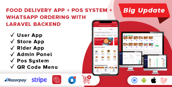 Food Delivery App + POS System + WhatsApp Ordering – Complete SaaS Solution (ionic 5 & Laravel)