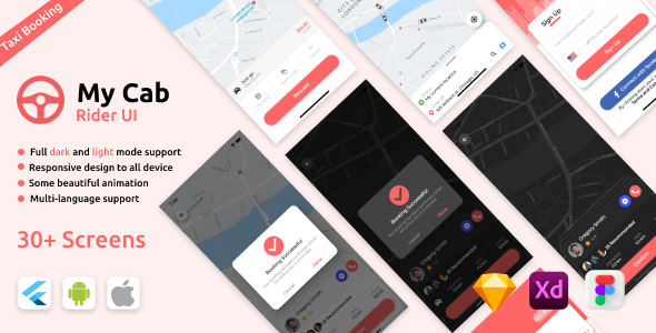 My Cab Android App Template + iOS App Template | Flutter | Rider Taxi Booking