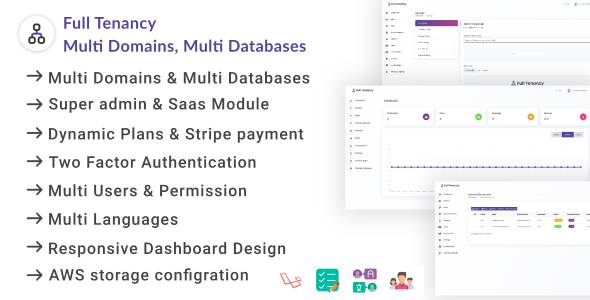 Full Multi Tenancy Laravel Admin Saas – Domains, Database, Users, Role, Permissions & Settings