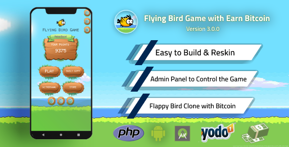 Flying Bird Game – Play to Earn Bitcoin with Admin Panel