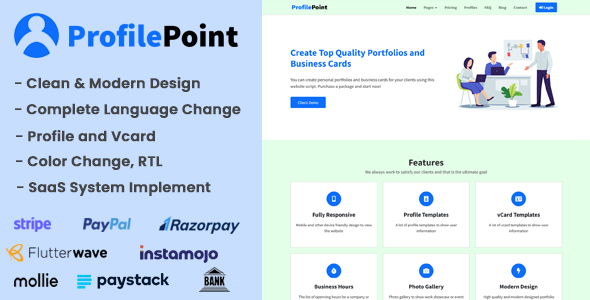 ProfilePoint – SAAS MultiUser Digital Alternate Card, Resume and Portfolio Builder