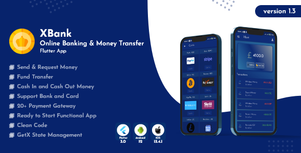 XBank – Online Banking & Money Transfer Wallet Flutter App UI Kit