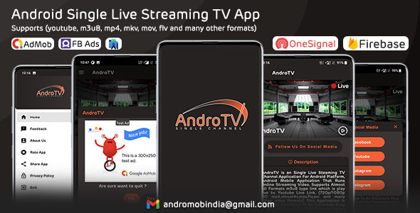 AndroTV – Android Single TV App (Dwell Streaming) with Admob  & FAN