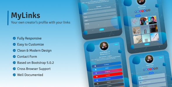MyLinks – Creator’s Profile w/ Contact Rep | Social Hyperlinks | Profile Page |